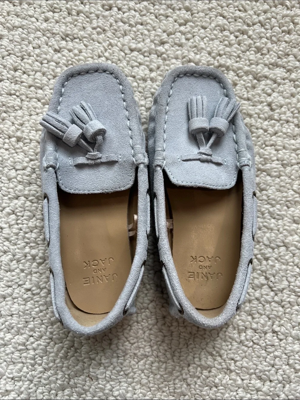 Janie and Jack Light Gray Suede Tassel Moccasins